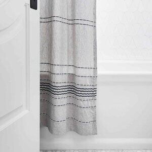 Coyuchi Ripple Stripe Organic Cotton Shower Curtain gray navy blue